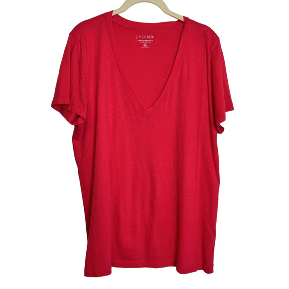 J by J Crew Womens Featherweight Slub Cotton Tee XL Pink Short Sleeve V-Neck - Picture 1 of 5